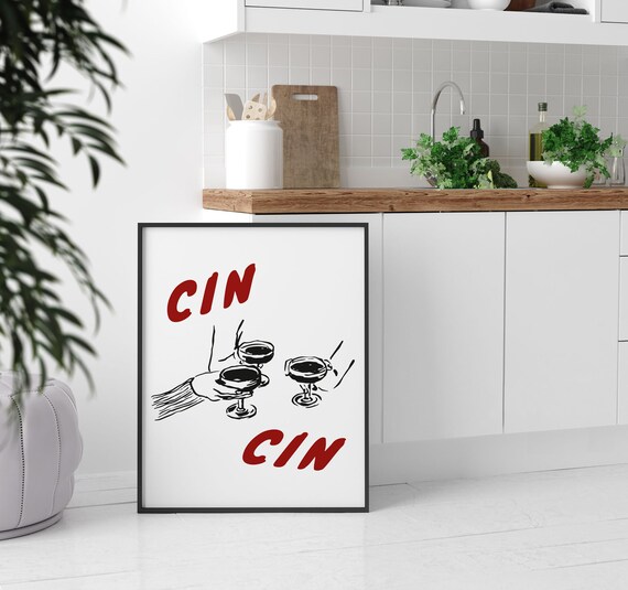 Cin Cin Cheers Wine Glasses Retro Italian Party Bar Art Poster