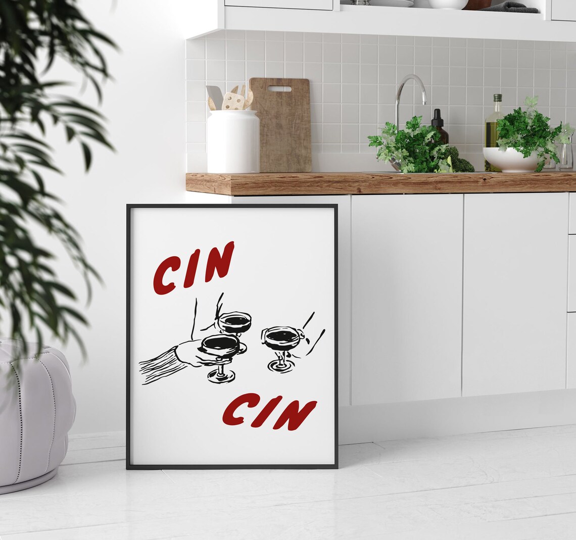 Cin Cin Cheers Wine Glasses Retro Italian Party Bar Art Poster