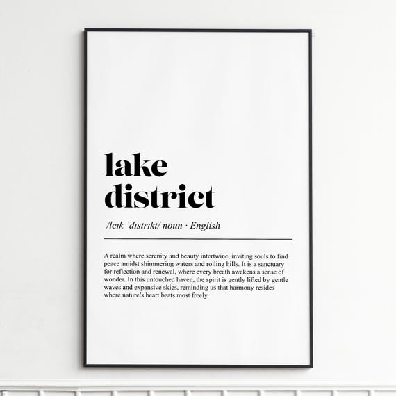 Lake District Definition Print Inspirational Dictionary Wall Art Rustic Typography Poster Home Decor