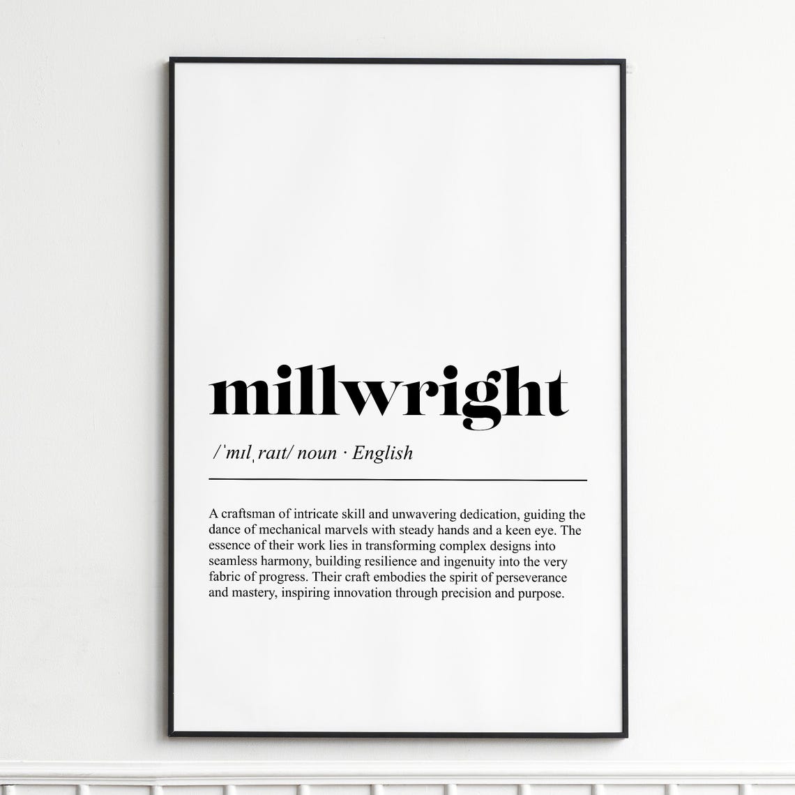 Millwright Definition Poster Dictionary Typography Career Gift