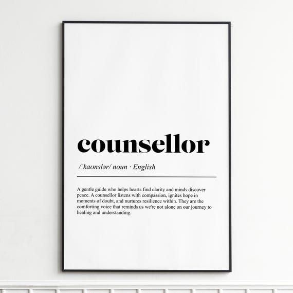 Counsellor Definition Print Inspirational Dictionary Wall Art Elegant Typography Poster Home Decor