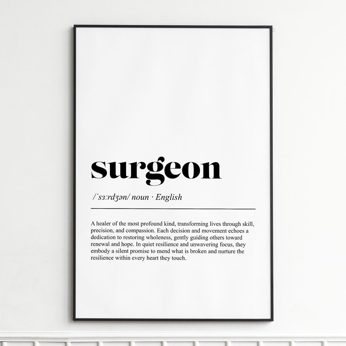 Surgeon Definition Print Inspirational Medical Dictionary Wall Art Modern Typography Poster Home Decor Office Gallery