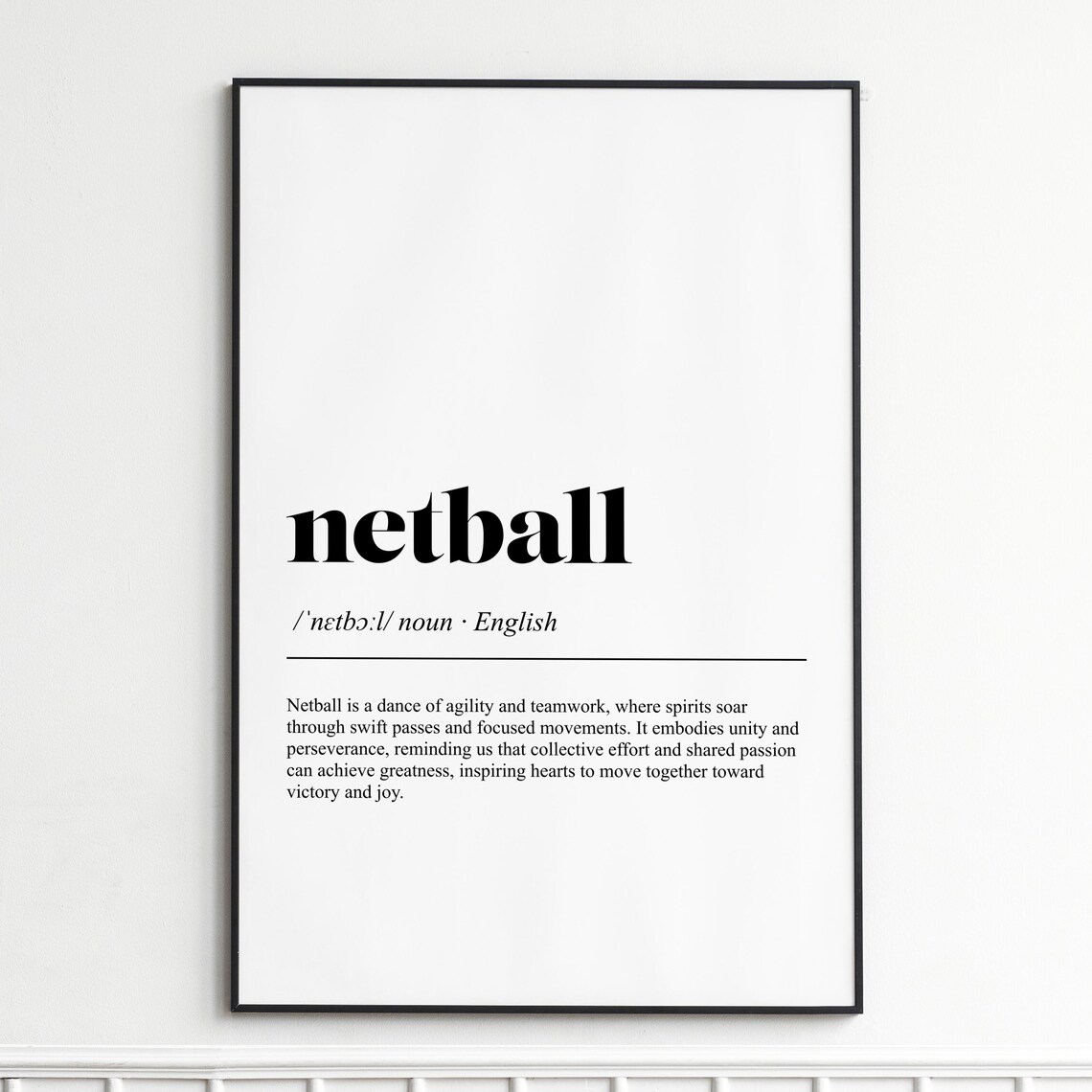 Netball Definition Sports Typography Black Serif Dictionary Poster