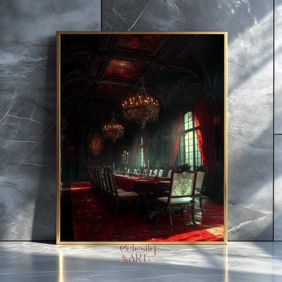 Gothic Horror Dining Hall Art Print Dark Academia Decor