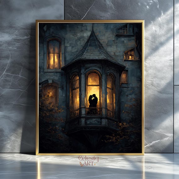Dark Academia Couple Silhouette Art Print Gothic Romance