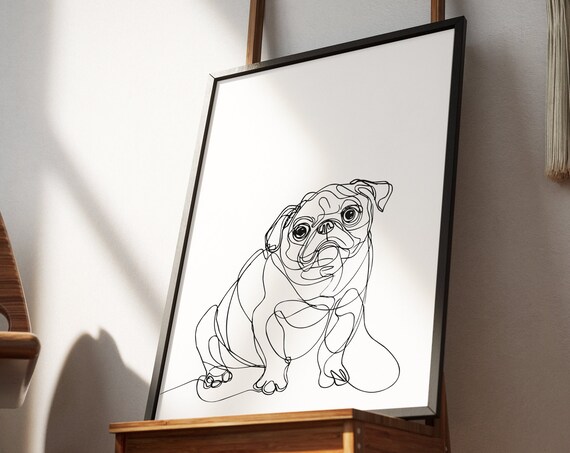 Funny Pug Wall Art Print Ugly Cute Bad Pet Portrait Minimalist Line Drawing Poster Mid Century Modern Dcor Gift Dog Mom Owner