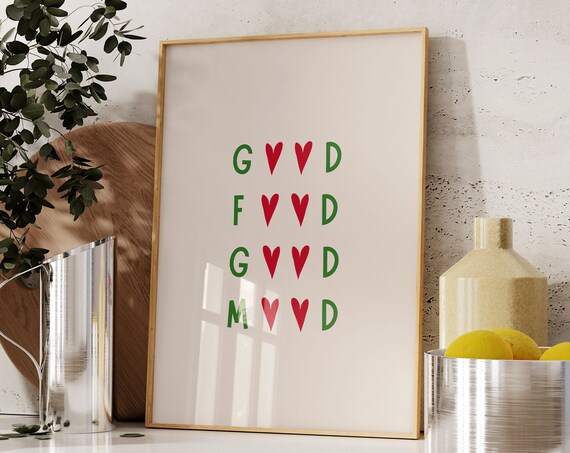 Funny Kitchen Poster Good Food Good Mood Print Hand Drawn Aesthetic Kitchen Decor Cute Cooking Art Kitchen Wall Print Chef Quote Print