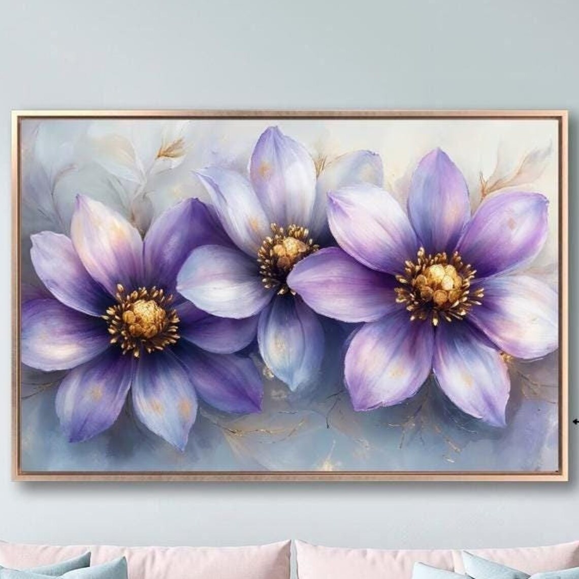 Purple Wildflowers With Golden Centers Panoramic Floral Wall Poster