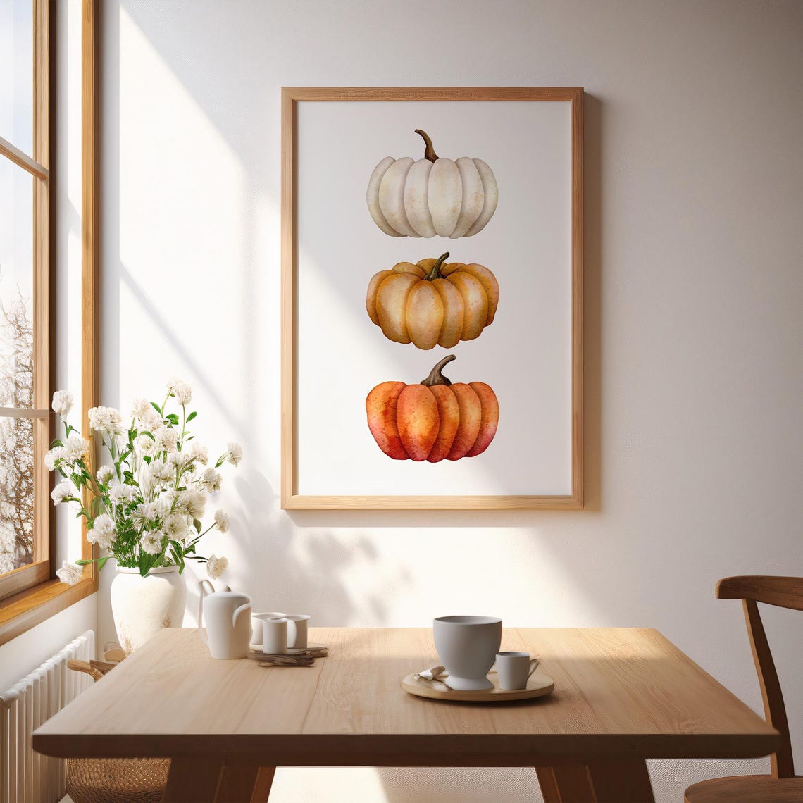 Stacked Pumpkins Watercolor Rustic Fall Harvest Farmhouse Poster
