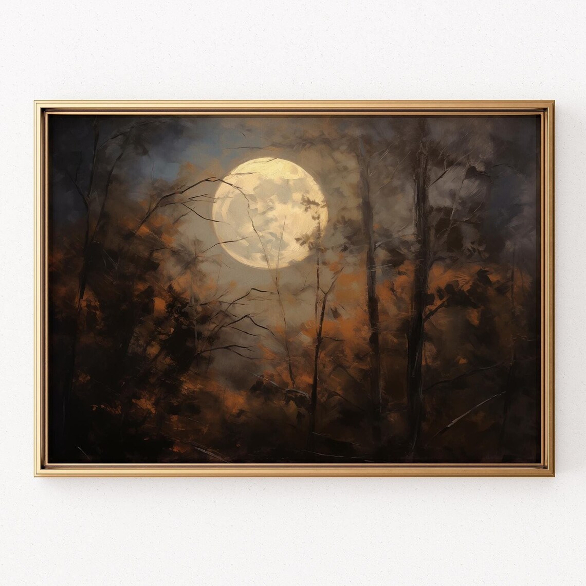 Halloween Autumn Landscape Painting, Vintage Wall Print