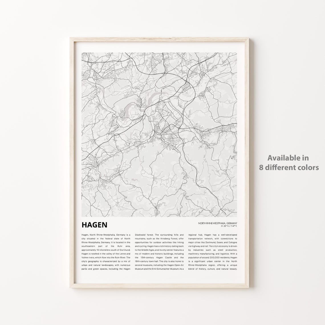 Hagen Map Print Travel Wall Decor Art North Rhinewestphalia Housewarming Gift