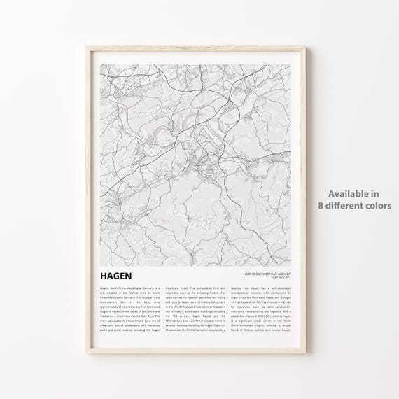 Hagen Map Print Travel Wall Decor Art North Rhinewestphalia Housewarming Gift