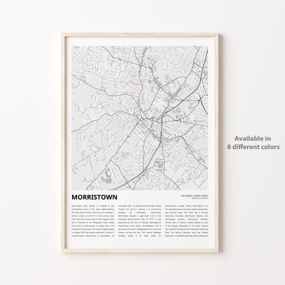 Morristown Map Print Travel Wall Decor Art New Jersey Housewarming Gift