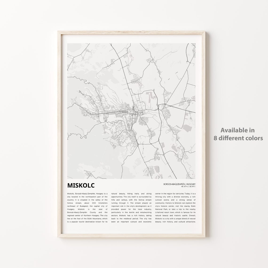 Miskolc Map Print Travel Wall Decor Art Borsodabajzempln Housewarming Gift