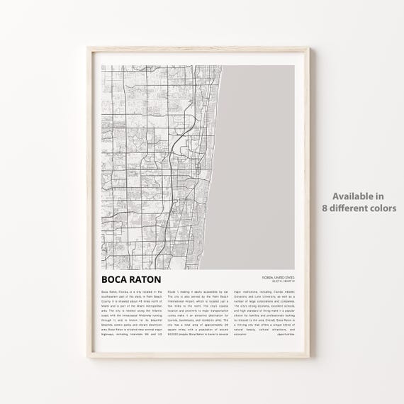 Boca Raton Map Print Travel Wall Decor Art Florida Housewarming Gift