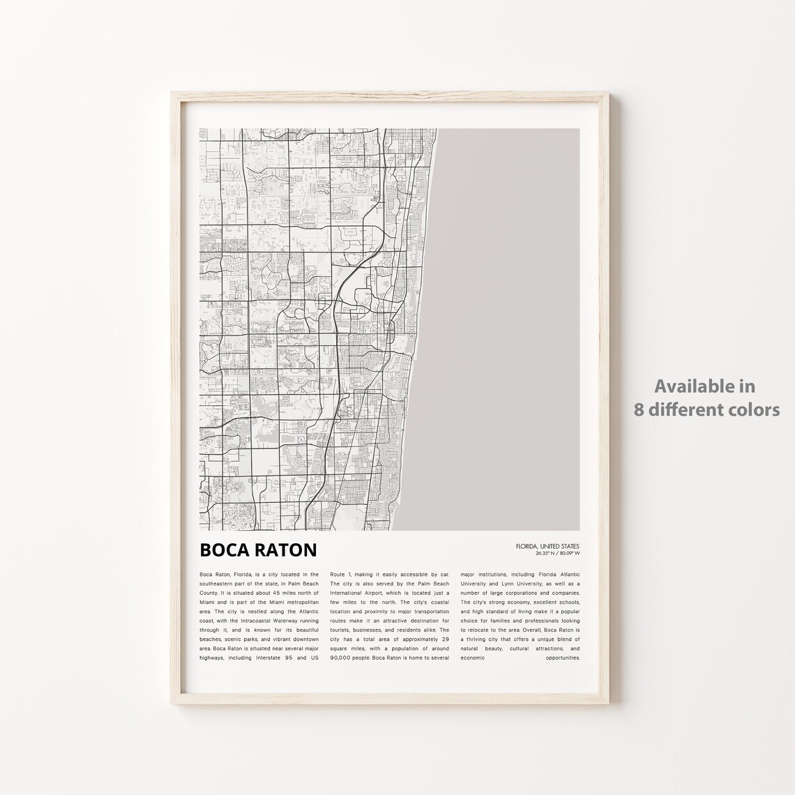 Boca Raton Florida Minimalist Coastal Street Map Modern Poster