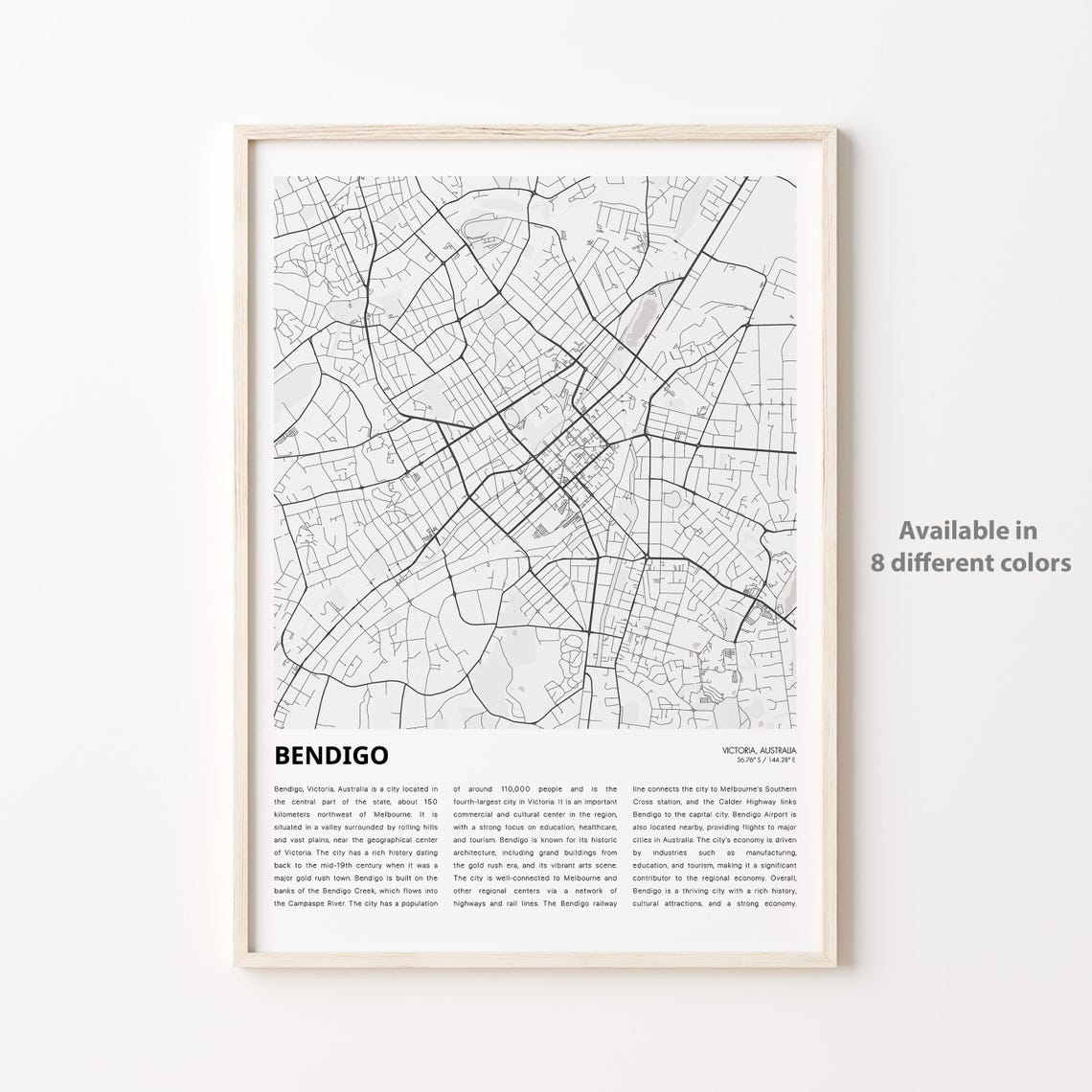 Bendigo Australia Minimalist Street Map Poster with City Description