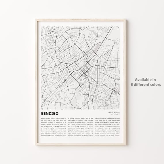 Bendigo Map Print Travel Wall Decor Art Victoria Housewarming Gift