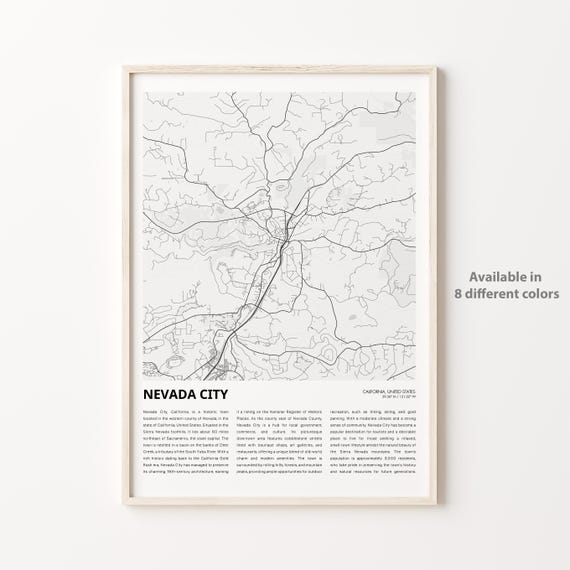 Nevada City Map Print Travel Wall Decor Art Housewarming Gift