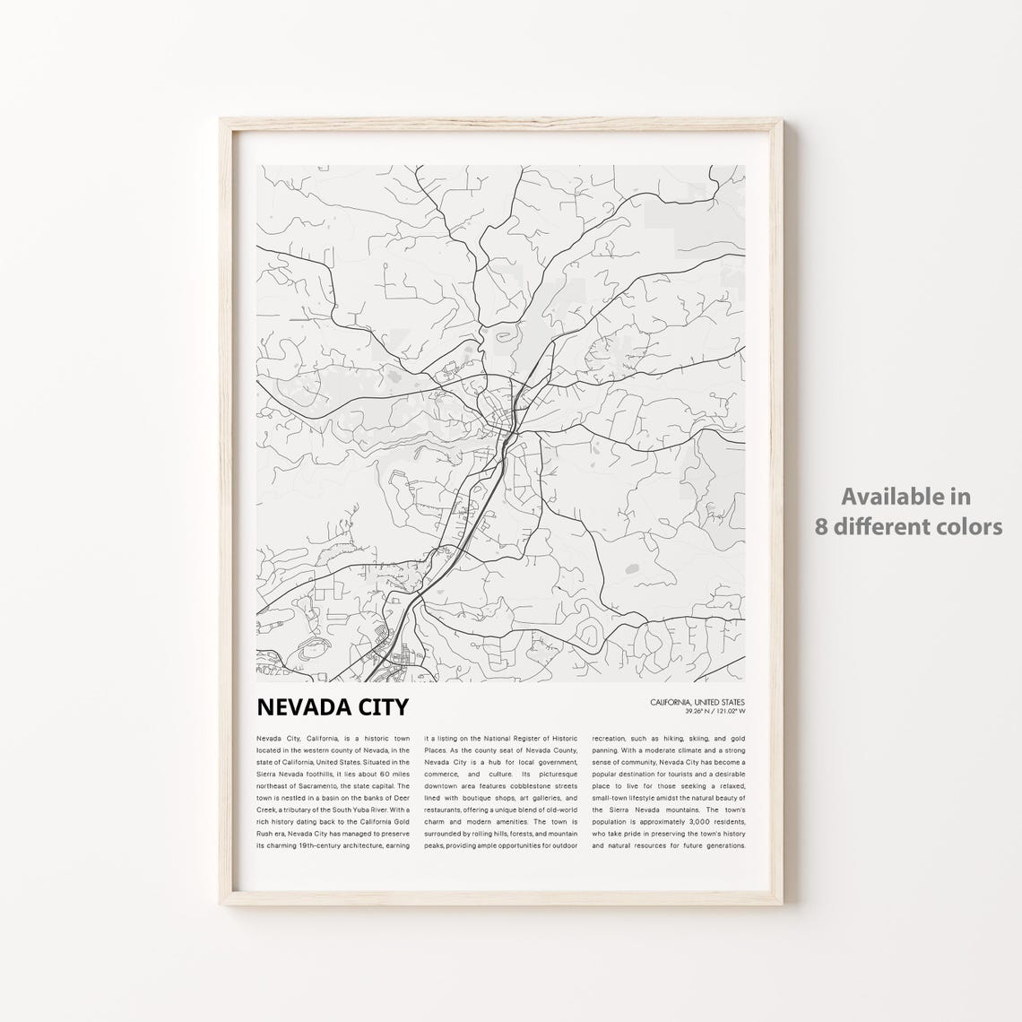 Nevada City California USA Minimalist Black and White Town Map Poster