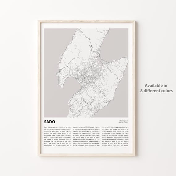 Sado Island Niigata Japan Minimalist Black and White Map Wall Art