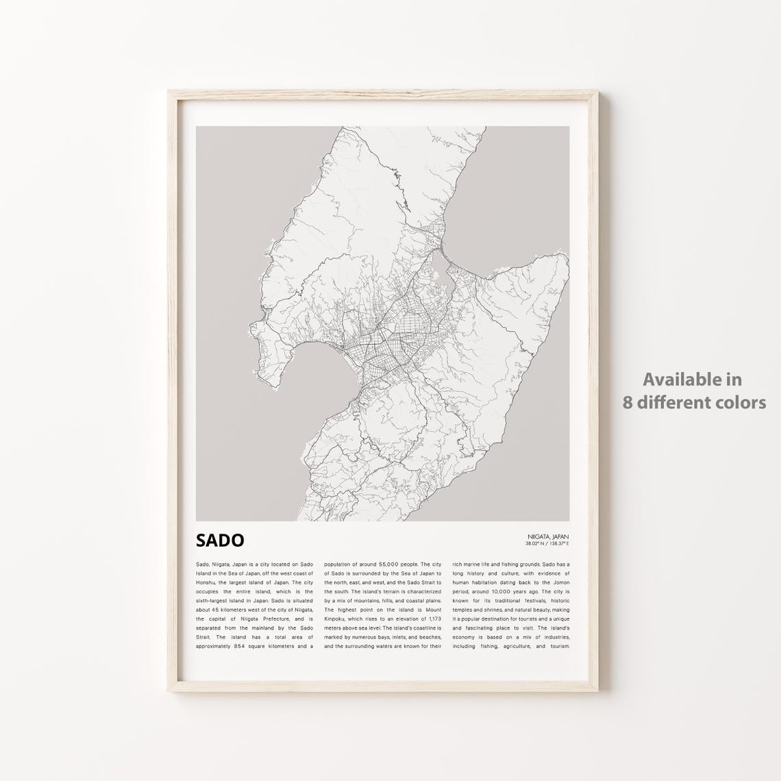 Sado Island Niigata Japan Minimalist Black and White Map Wall Art