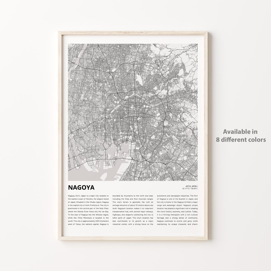 Nagoya Map Print Travel Wall Decor Art Aichi Housewarming Gift