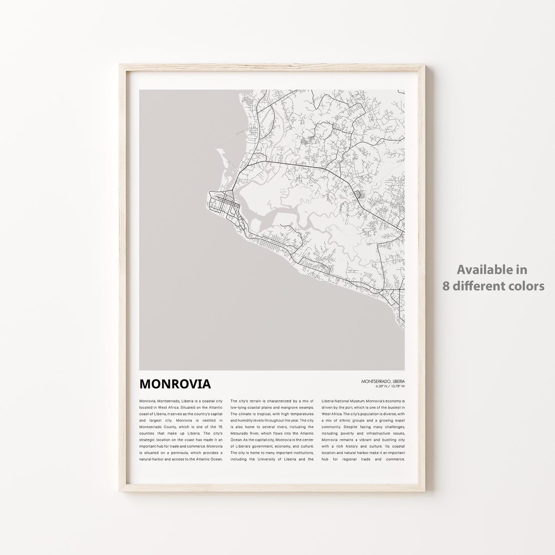 Monrovia Map Print Travel Wall Decor Art Montserrado Housewarming Gift