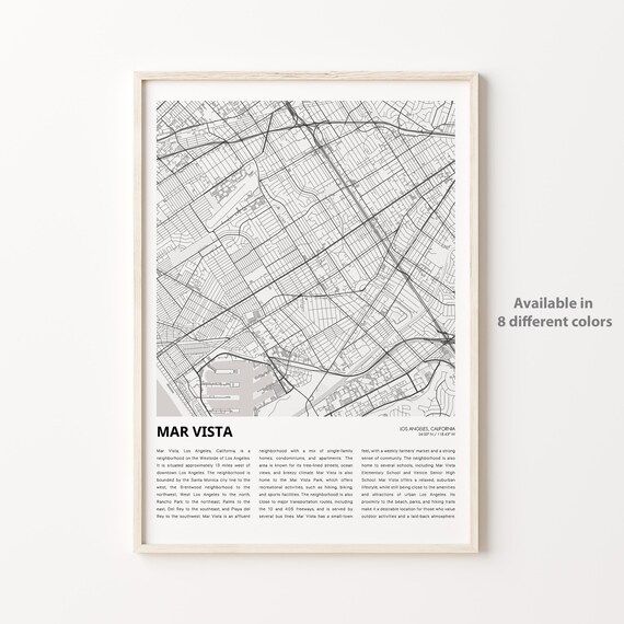 Mar Vista Los Angeles Minimalist Neighborhood Map Poster For Home Decor