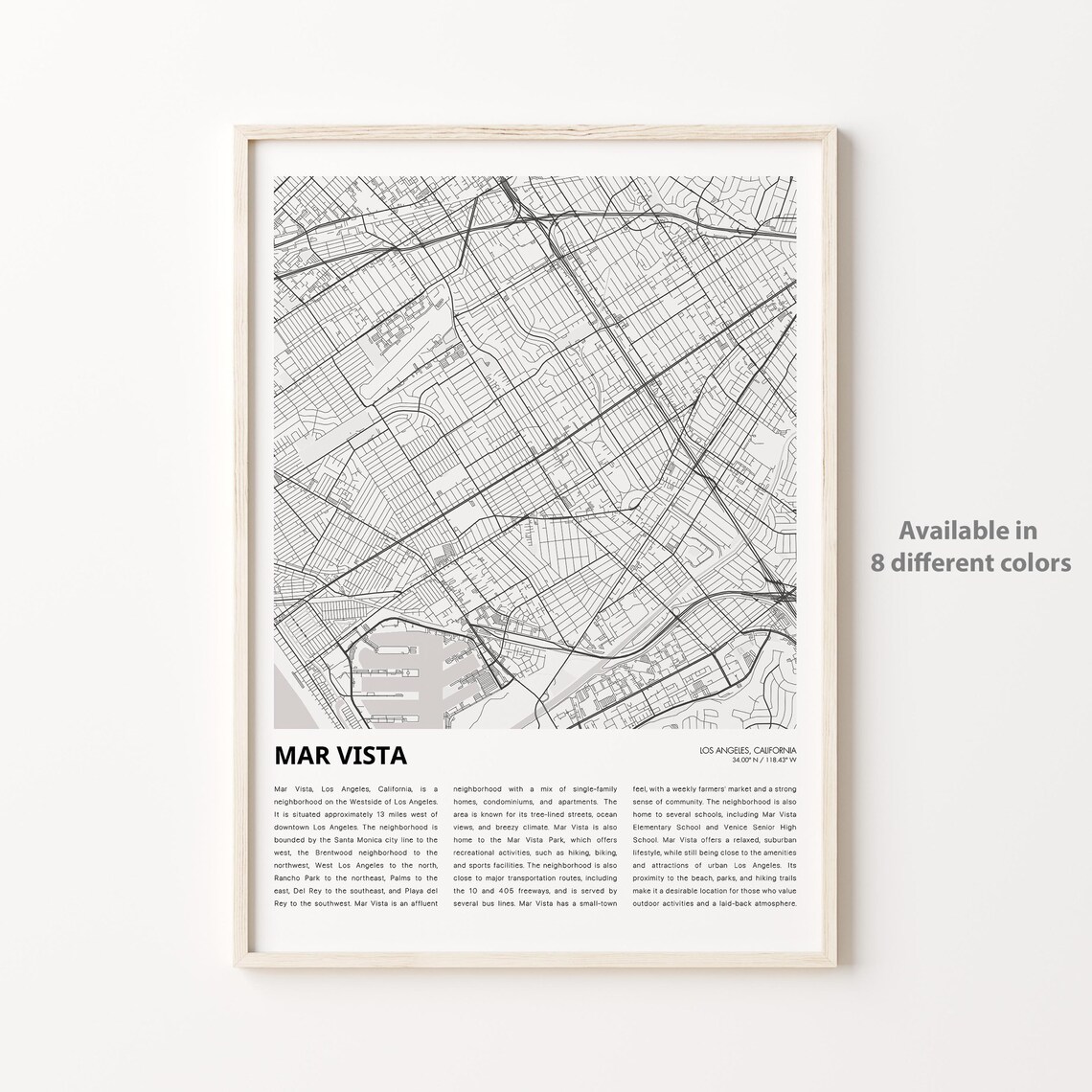 Mar Vista Los Angeles Minimalist Neighborhood Map Poster For Home Decor