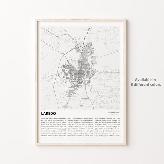 Laredo Map Print Travel Wall Decor Art Texas Housewarming Gift