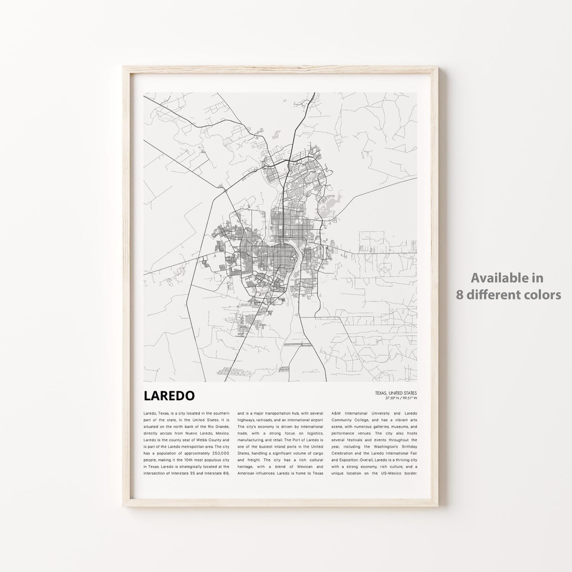 Laredo Map Print Travel Wall Decor Art Texas Housewarming Gift