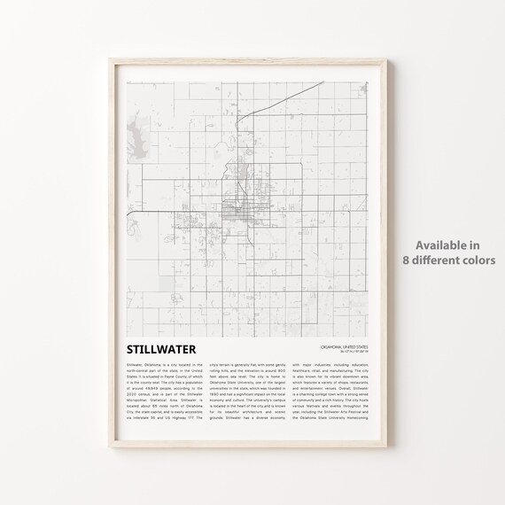 Stillwater Oklahoma City Street Map Minimalist Black White Art Poster