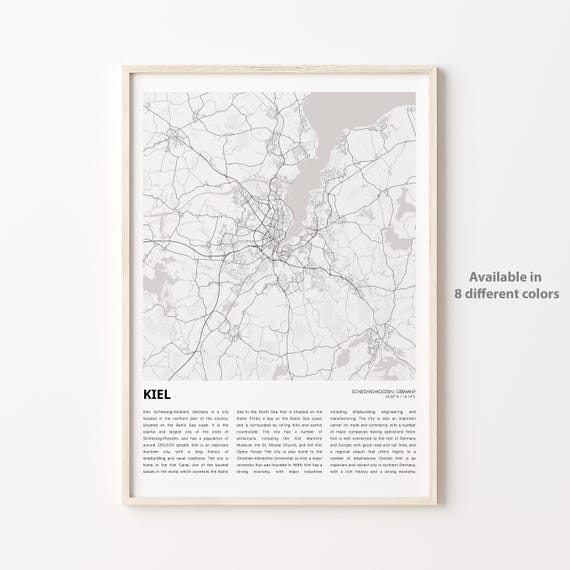 Kiel Map Print Travel Wall Decor Art Schleswigholstein Housewarming Gift