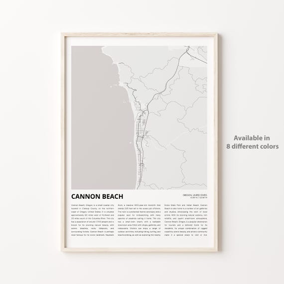 Cannon Beach Map Print Travel Wall Decor Art Oregon Housewarming Gift