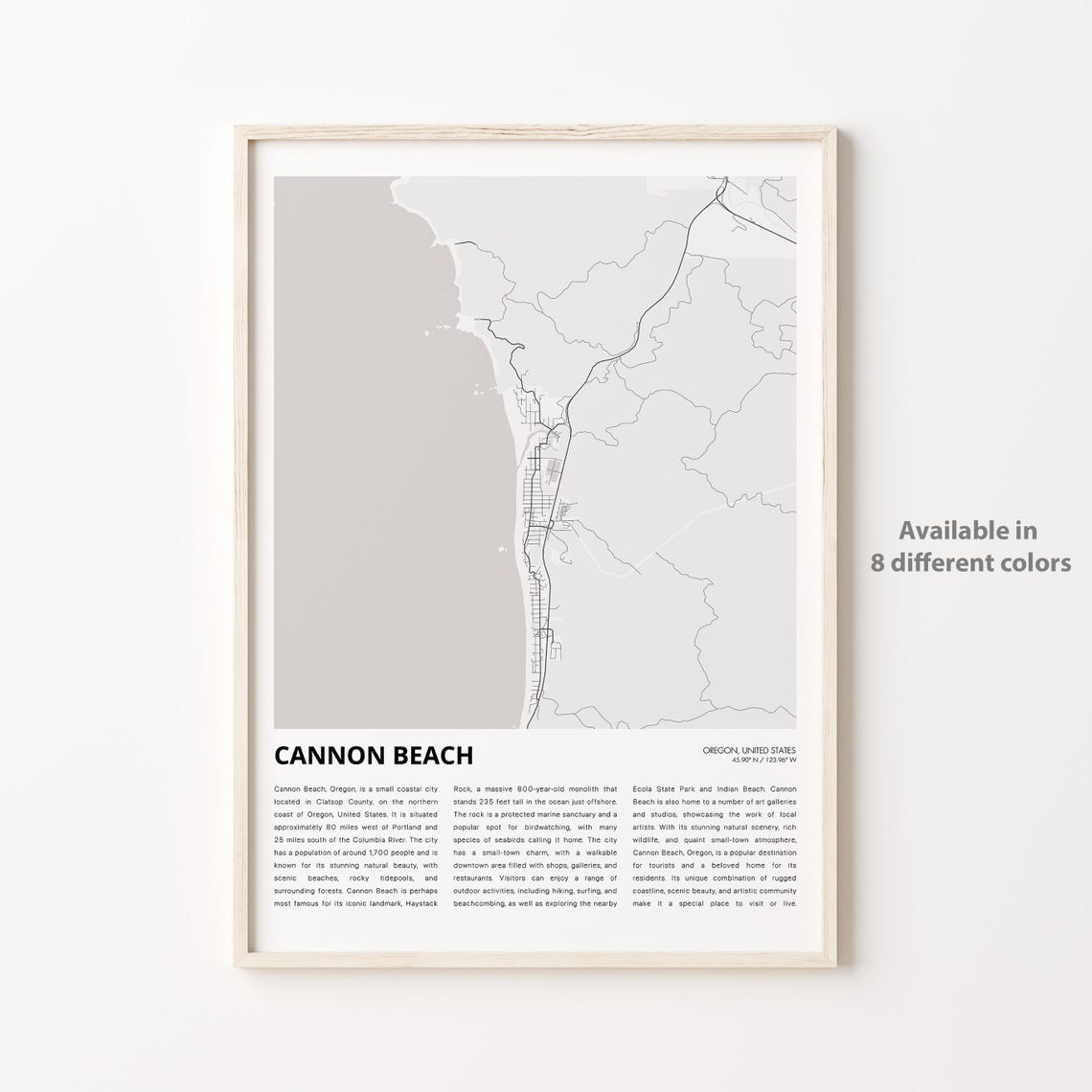 Cannon Beach Map Print Travel Wall Decor Art Oregon Housewarming Gift
