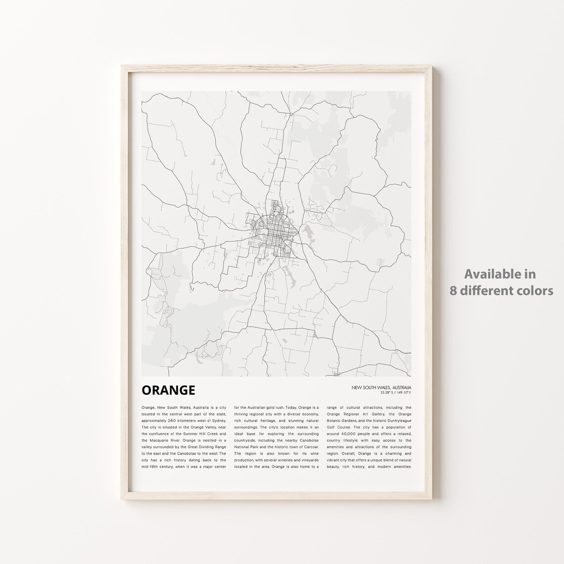 Orange New South Wales Australia Minimal Street Map Travel Print