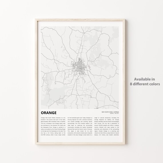 Orange New South Wales Australia Minimal Street Map Travel Print