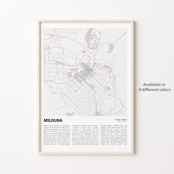 Mildura Map Print Travel Wall Decor Art Victoria Housewarming Gift