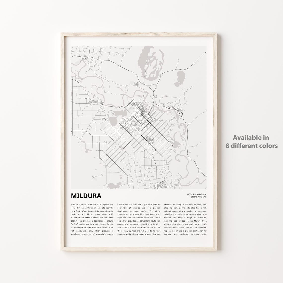 Mildura Map Print Travel Wall Decor Art Victoria Housewarming Gift