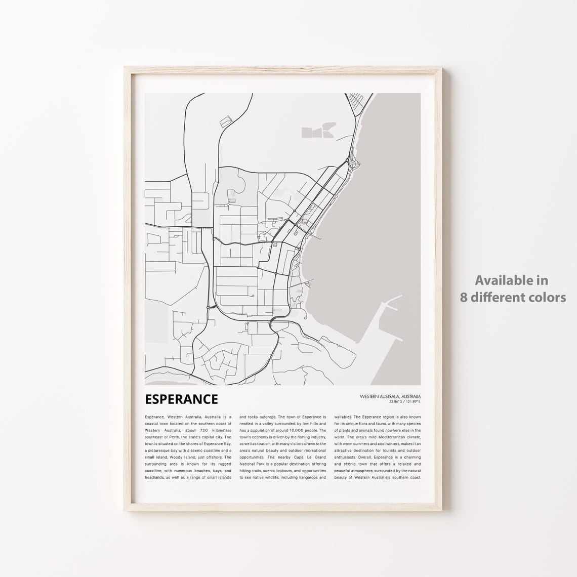 Esperance Map Print Travel Wall Decor Art Western Australia Housewarming Gift