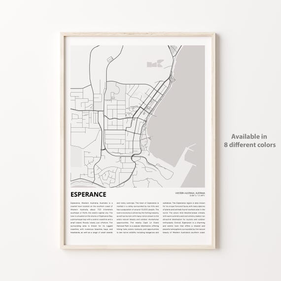 Esperance Map Print Travel Wall Decor Art Western Australia Housewarming Gift