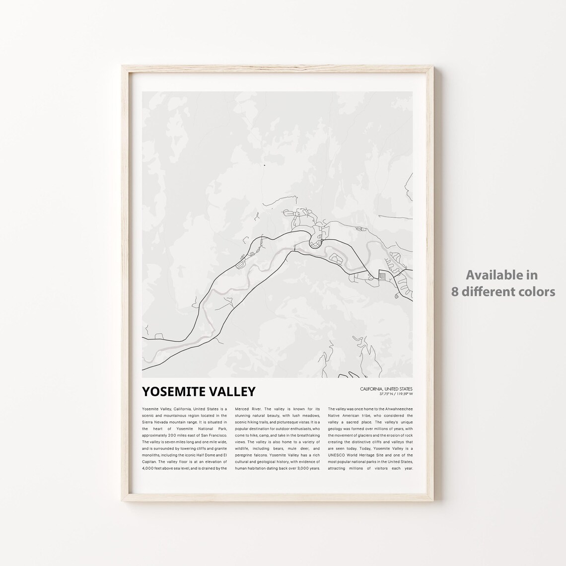 Yosemite Valley California Street Map Minimalist Black White Art Poster