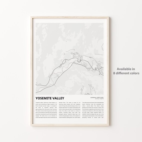 Yosemite Valley California Street Map Minimalist Black White Art Poster