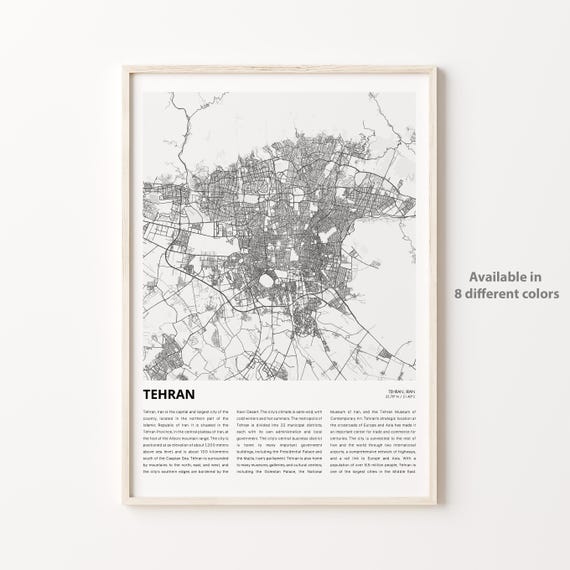 Tehran Iran Capital Minimalist Black and White Street Map Poster
