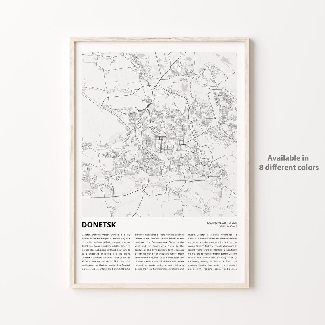 Donetsk Map Print Travel Wall Decor Art Oblast Housewarming Gift