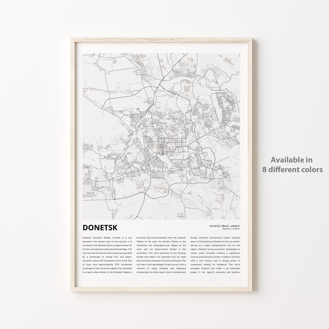 Donetsk Ukraine City Street Map Minimalist Home Decor Poster