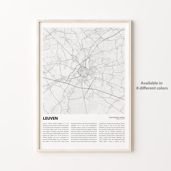 Leuven Map Print Travel Wall Decor Art Flemish Brabant Housewarming Gift