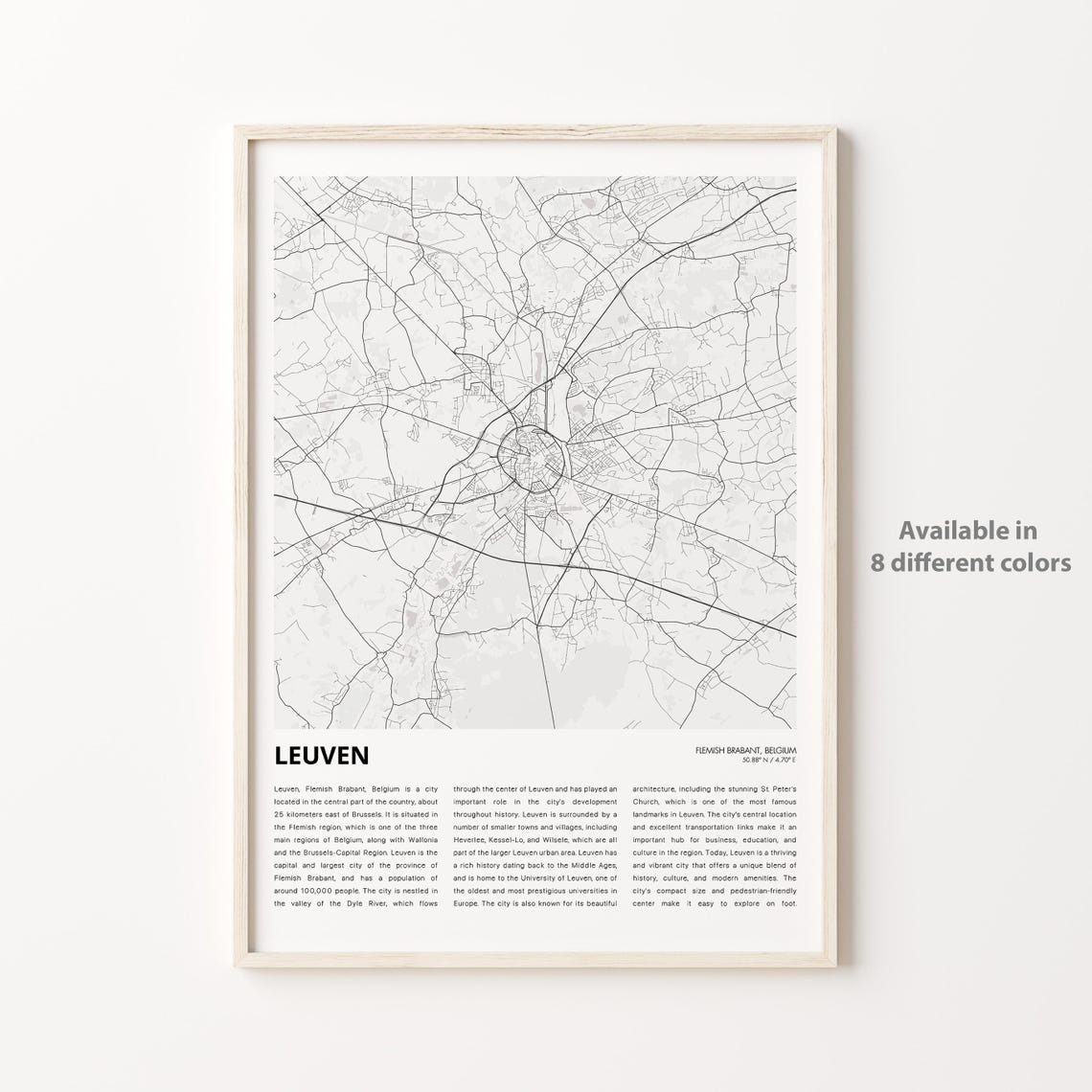 Leuven Map Print Travel Wall Decor Art Flemish Brabant Housewarming Gift