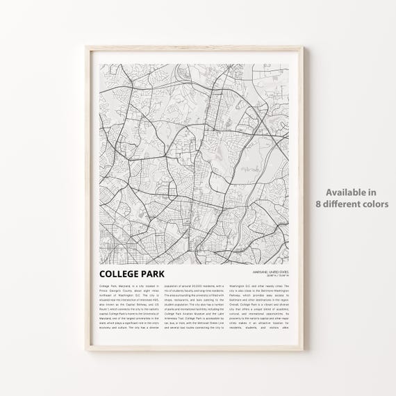 College Park Map Print Travel Wall Decor Art Maryland Housewarming Gift